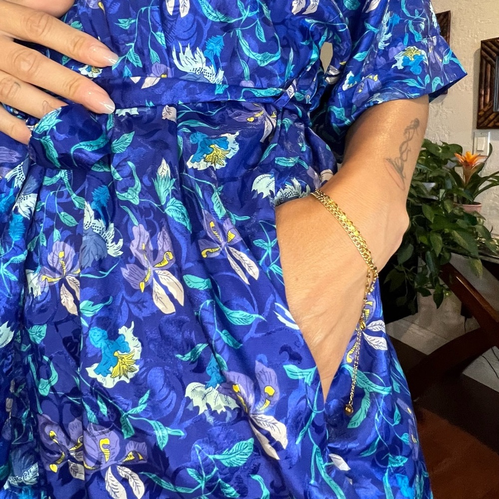 Blue Jacquard and Floral Satin Robe